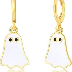 Halloween‎ Ghost Earrings for Women Gold Ghost Huggie Hoop Boo White Earrings